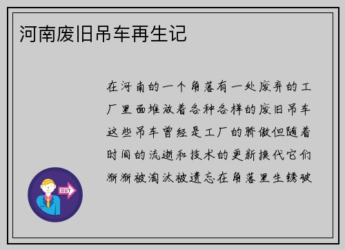 河南废旧吊车再生记